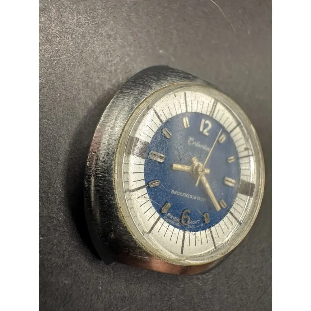 Vintage Criterion Shock Resistant Watch Swiss Movement Wind Up Blue Dial No Band